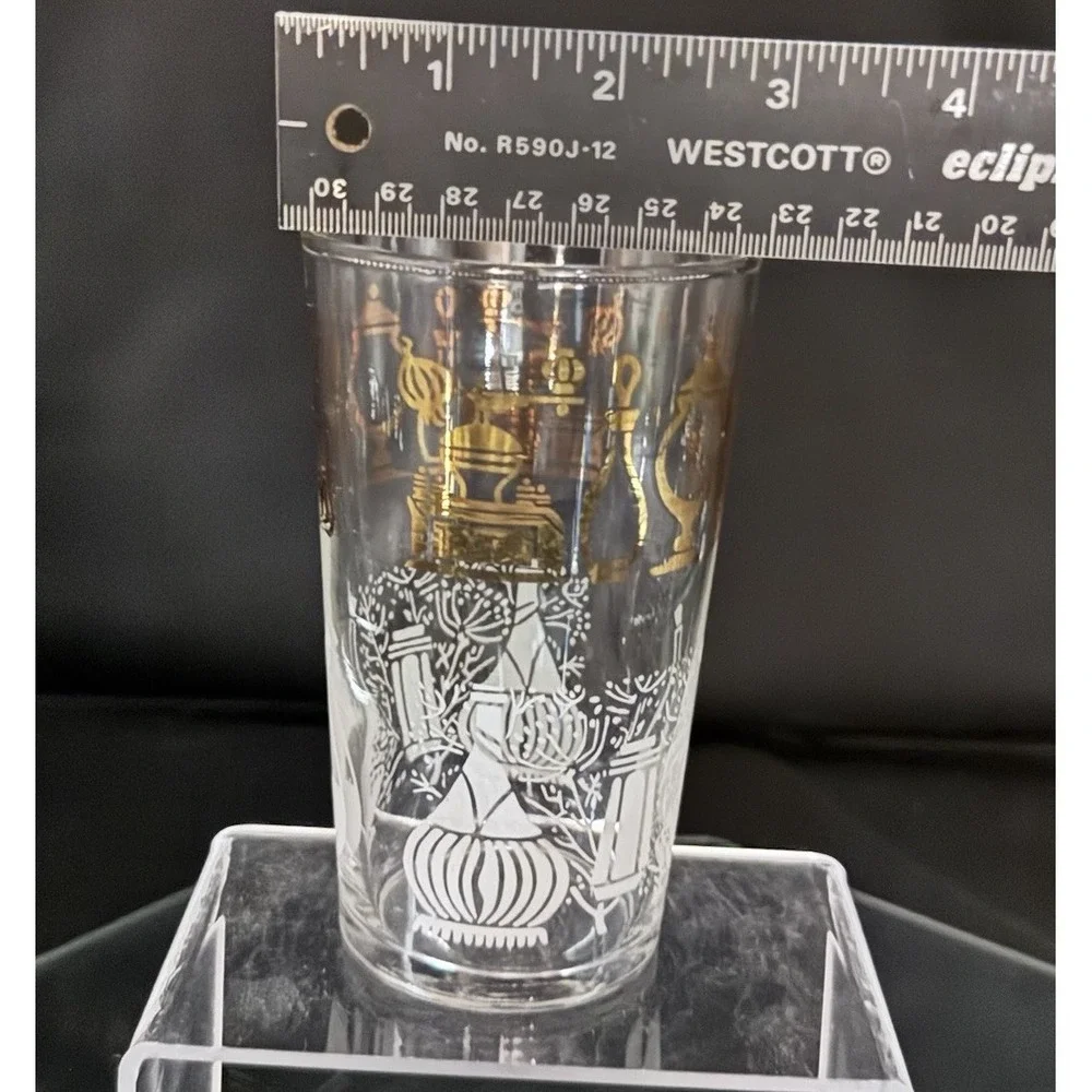 Vintage Federal Glass Homestead Florentine 8oz Tumbler White & Gold‎ Pattern EUC
